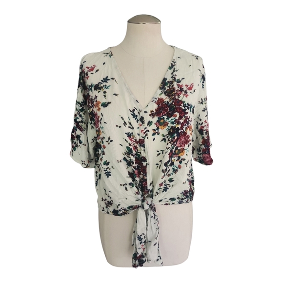 LUQ Floral Tie-Front Blouse – Size Medium, 100% Rayon - Picture 1 of 10